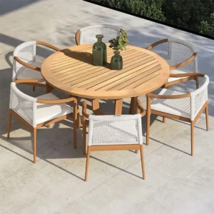 MESA CON SILLAS EXTERIOR TECA DE 7 PIEZAS