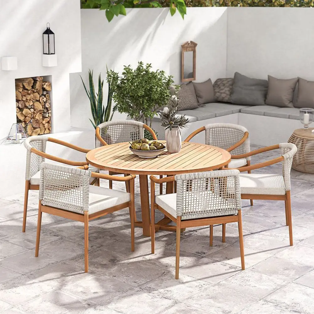 MESA CON SILLAS EXTERIOR TECA DE 7 PIEZAS