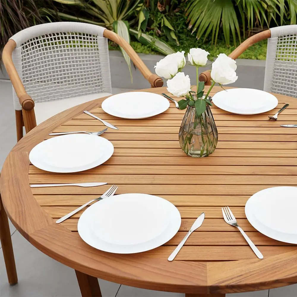 MESA CON SILLAS EXTERIOR TECA DE 7 PIEZAS